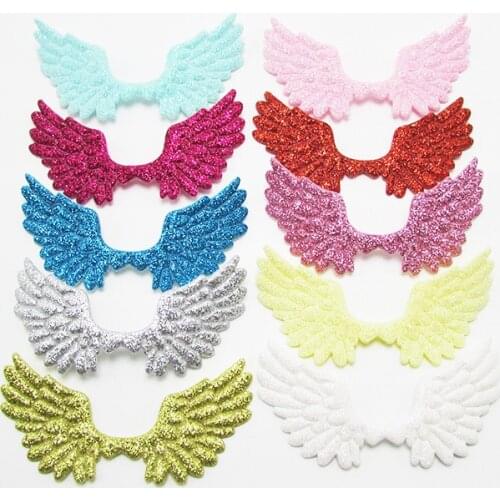 7*4cm 20Pcs Bling Angel Wing Patches Multicolor Sequin Patch For Children Patch Clothes DIY Hair Clips Headwear Cake Decoration
