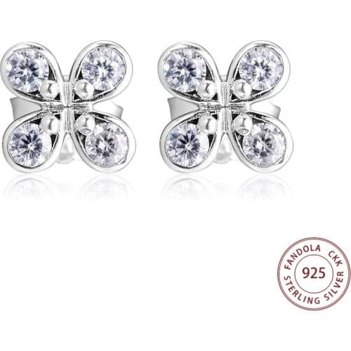 Genuine 925 Sterling Silver Earring Four-Petal Flowers Stud Earrings for Women Fashion Earrings Jewelry Brincos Mujer
