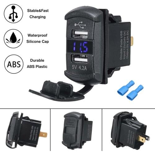 New 12V Blue/Red LED USB Charger Backlit Rocker Switch for Polaris RZR Ranger 900 1000 RZR900 Digital Voltmeter Blue LED Light