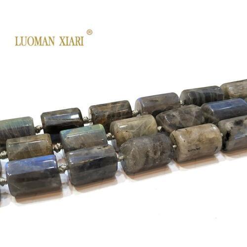 Natural Labradorite Cylindrical Shaped Facted Stone Beads For Jewelry Making DIY Bracelet, Necklace Size 11*16 mm Strand 15"