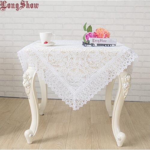 LongShow 60x60cm Square 130x180cm Rectangular Floral White Pure Lace Fabric Embroidered Tablecloth Table Cover