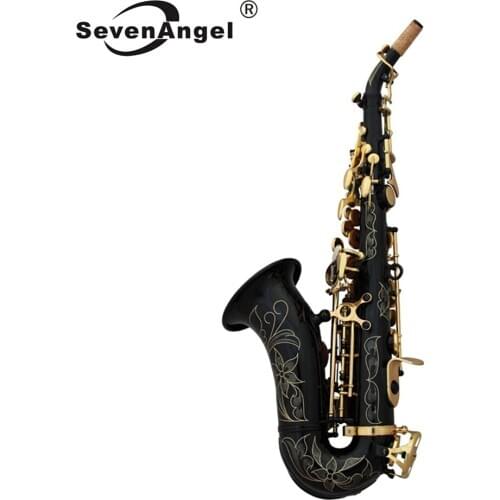 SevenAngel Professional Soprano Saxophone B-Flat Brass Treble Small Bend Tube Sax Woodwind Musical Instruments with Accessories