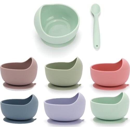 Silicone Baby Feeding Bowl Tableware Waterproof Spoon Non-Slip BPA Free Silicone Suction Dishes for Baby Cup Baby Plate
