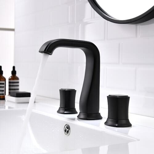 SKOWLL Copper Three-piece Basin Faucet Split Double Handle Mixed Hot and Cold Water Black Bathroom Black HG-6763