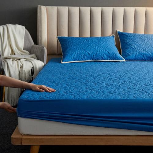 Quilted Waterproof Mattress Protector With Elastic Queen King Size Bed Cover For Double Bed Solid Color Sheet(No Pillowcase)