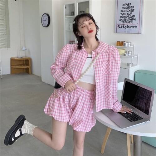 Japanese Cute Kawaii Blouse Women Long sleeve Pink plaid Oversized Button Up Shirt Chic Female Fashion student Sweet Tops