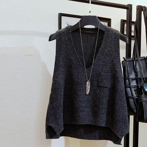 Woman Jacket Vest V-neck Sleeveless Knitwear Autumn and Winter Womens Clothing Korean Style Loose Sweater Month Chaleco Mujer