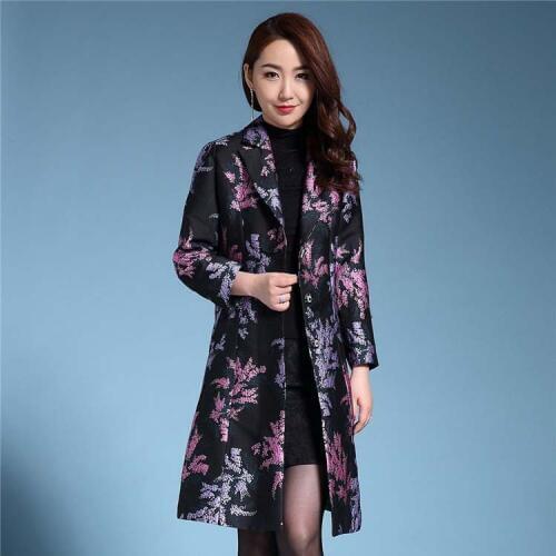 Plus size S-4XL 2017 Trench coat women o-Neck jacquard outerwear dobby womens trenches mother cloth Flower coat trenches