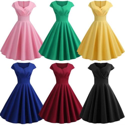 Pink Summer Dress Women V Neck Big Swing Vintage Dress Robe Femme Elegant Retro pin up Party Office Midi Dresses Plus Size