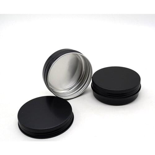 48pcs 60g 2OZ Metal Aluminum Round Tin Cans Box Black Empty Cosmetic Cream Jar Pot Case Screw Thread Lid Lip Balm Container