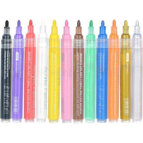 12 Colors/Set Kids Drawing Toys Acrylic Paint Pens for DIY Craft Rocks Painting Wood Fabric Canvas Mugs Paint Marker Pens