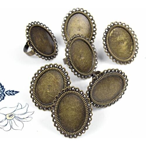120pcs Adjustable Oval Cabochon Ring Settings Antique bronze filigree ring, metal ring blank, Oval cabochon blank tray 18x25mm