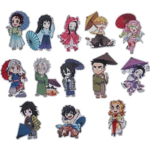 13Pcs Anime Demon Slayer Kimetsu No Yaiba Sticker Waterproof PVC Skateboard Luggage Motorcycle Guitar Kid Boy Sticker