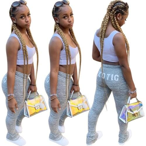 2021 autumn and winter models European and American tight letters pleated pants solid color trousers