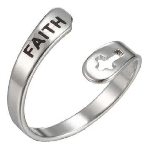 2021 Jewelry Faith Adjustable Rings&Stainless Steel Rings for Women Vintage Cross Letter Round on Fingers Gifts for The New Year