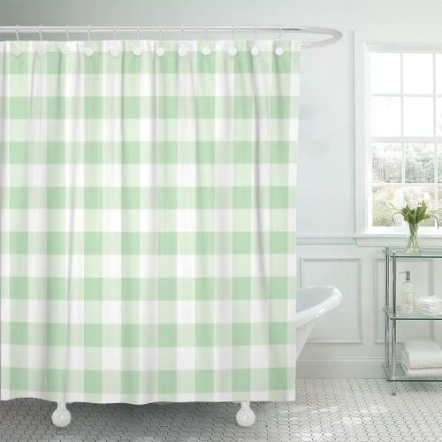 Abstract Pastel Green Plaid Checkered Gingham Pattern Check Shower Curtain Polyester 72 x 72 Inches Set with Hooks