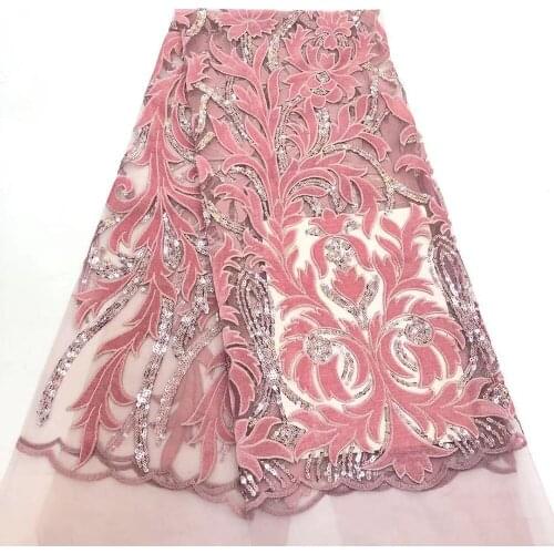 Free shipping 5 yards African velvet lace fabric high quality embroidered Swiss guipure organza french tulle lace with sequins