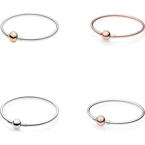 Fashion Women Bracelets Signature Round Clasp DIY 925 Sterling Silver pan Bracelets for Women Charms Jewelry