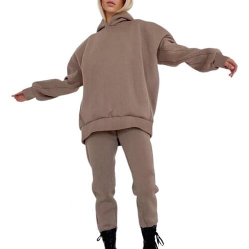 Trouser suits Womens tracksuit Long Sleeve Pockets Solid Hoodies Casual Pants Sportswear Clothing sets спортивный костюм женск