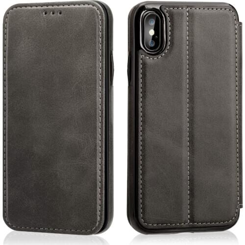 PU Leather Wallet for iPhone X Xs Max XR Case Book Flip Cover and Credit Card Slot Magnetic Closure Compatible for iPhone 8 Plus