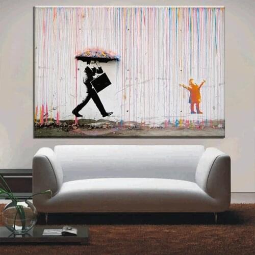 Banksy Graffiti Art Colorful Rain Painting Prints on Canvas Modern Wall Art Street Posters and Prints For Living Room Decoration