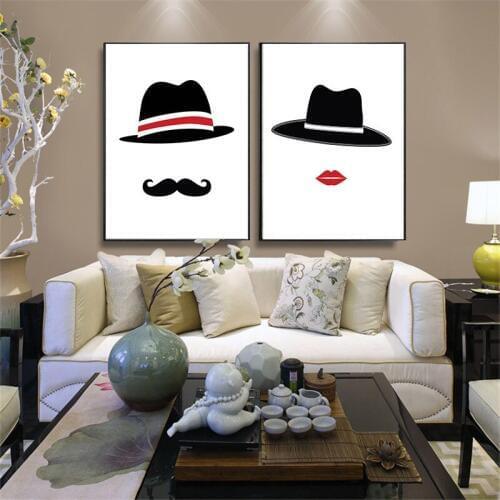 HAOCHU Mr Mrs Hat Painting Cap Watercolor Backdrop Home Decor Wall Art Picture Poster Canvas Sitting Marriage Bedroom Supplies