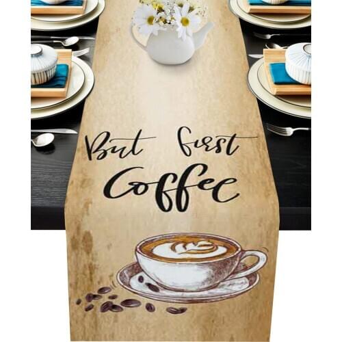 Coffee Coffee Beans Retro Table Runner Wedding Table Decor Party Dining Table Runner Home Hotel Decoration Tablecloth Placemat