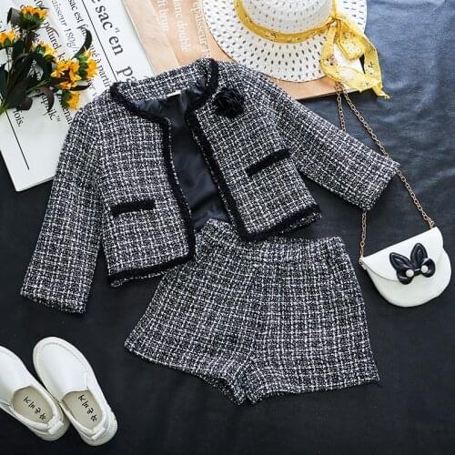 Baby Girl Winter Clothes Sets Autumn Kids Fashion Check Cardigan Jacket With shorts 2 Piece 3-7 Years Children Princess Outfit