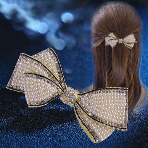 Explosive Bowknot Pearl Hairpin Female Elegant Medium Horizontal Clip Spring Clip Diamond Hair Accessories