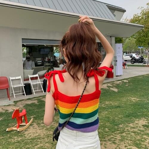 Summer 2021 Clothes Rainbow Stripe Tank top Printed Cute Knitted Vest