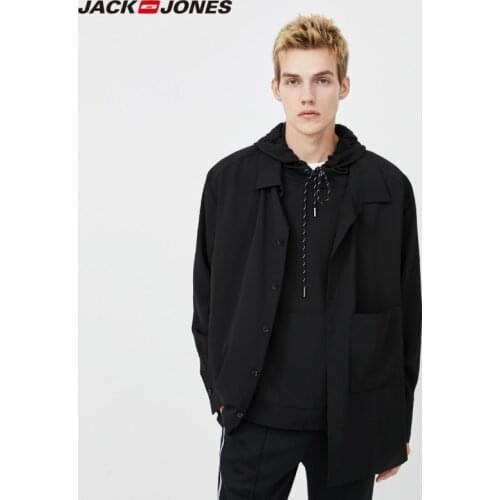 JackJones Mens Loose Fit Fake two-piece design hooded Long-sleeved Shirt|220105515
