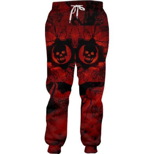 UJWI Man New Slim Fit Sweatpants Pants Hot Elastic Waist Harem Pants 3D Printed Red Skull Big Size 5Xl Male Winter Costume