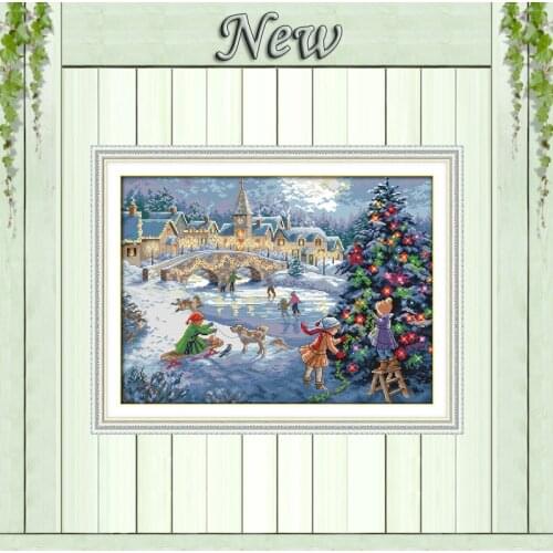 Christmas celebration snow painting counted printed on canvas DMC 14CT 11CT chinese Cross Stitch Needlework Sets Embroidery kits