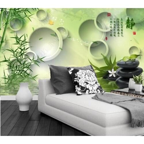 Papel de parede Bamboo Forest Reflection circle 3D wallpaper mural,living room tv wall bedroom wall paper home decor