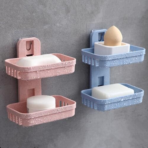 Wall Mounted Wheat Straw Soap Holder Bathroom Double Layer Drain Soap Tray Shower Soap Dish Bathroom Accessories