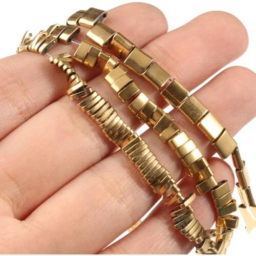 Natural Stone Beads Two Holes Gold Hematite Square Spacer Beads for Jewelry Making Gift DIY Bracelets Good Color Retention