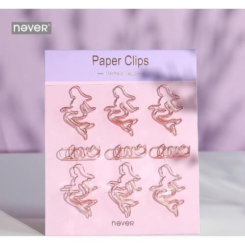 Never Mermaid Shaped Paper Clips Rose Gold Decorative Paper Clip Dispenser Paperclip Gift Stationery School & Office Supplies