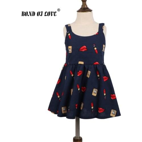 2019 New Girls Dress Baby Dresses Lipstick printing Cartoon Birthday Dress Female Baby Summer Clothes Kids Girl Clothes