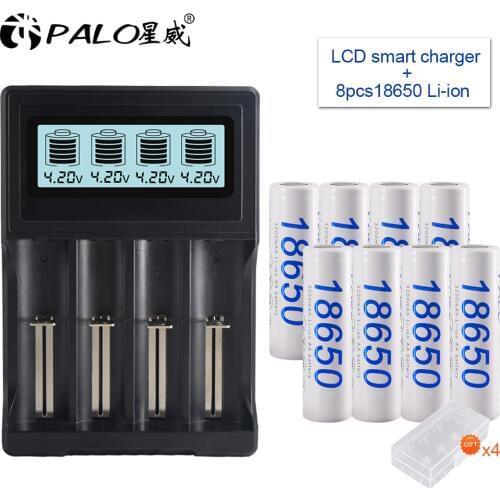 PALO 100% Original 3.7V 3200mAh 18650 battery rechargeable battery with 3.7V Battery charger for 26650 14500 18340 18650 Battery