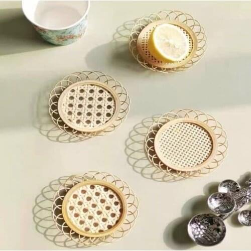 Japanese Style Drink Cup Coasters Bamboo Woven Saucer Mat Non-slip Pot Holder Rattan Woven Cup Mat Dining Table Place Mat