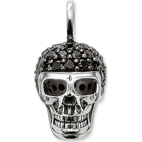 925 Sterling Silver Black CZ Paved Skull Pendants Fit Chain Necklace Thomas Style Skeleton Pendant Ts Jewelry Gift for Women Men