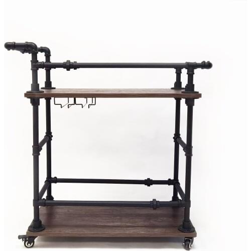 Industrial Rolling Bar Cart with Wine Rack and Glass Holder, Metal Serving Cart, Kitchen Storage Cart, Brown