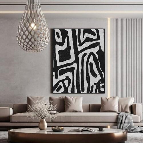 Simple Nordic black and white line art poster living room canvas decorative picture printing porch murals