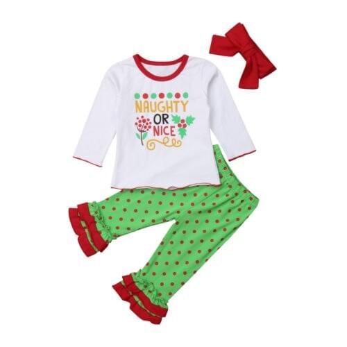 Christmas Baby Girl Set Newborn Kids Baby Girls Tops T-shirt Ruffle Pants Leggings Outfits Set Size 1-5Y