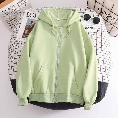 Zip Up Hoodie Solid Color Sweatshirt Comfortable Harajuku Long Sleeve Hip Hop Jacket Autumn Winter Warm Top Aesthetic Pullover