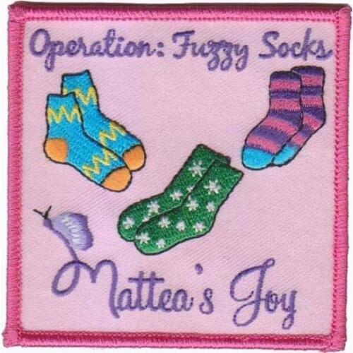 Embroidered patch with fuzzy-socks logo, Customized Designs are Welcome, with 50pcs MOQ, 100pcs/lot, free shipping