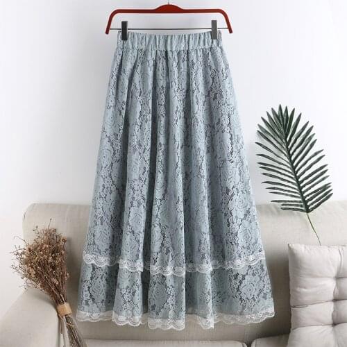 Lace Yarn Skirt Long Summer 2020 Women Korean Pleated Mesh Students Skirts A Line Lace Fairy Skirts Fashion Autumn