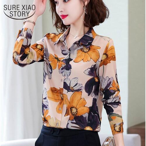 2021 Cardigan Clothes Plus Size S-4XL Tops Autumn Fashion Floral Print Shirt Women Long Sleeve Chiffon Blouse Blusas Mujer 10474