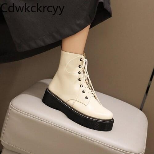 Winter The New fashion British style Thick bottom Lace Martin boots black Beige brown Round head Handsome High heels Women boots