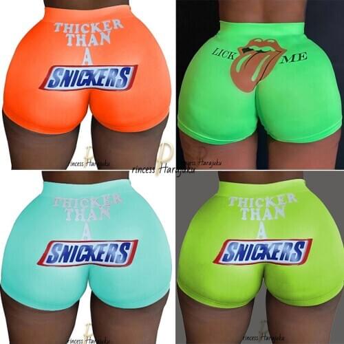 2020 Hot Sale Womens Shorts Thicker Than A Snickers Print Shorts Summer Casual High Waist Sexy Short Pants Outdoor Dropshipping